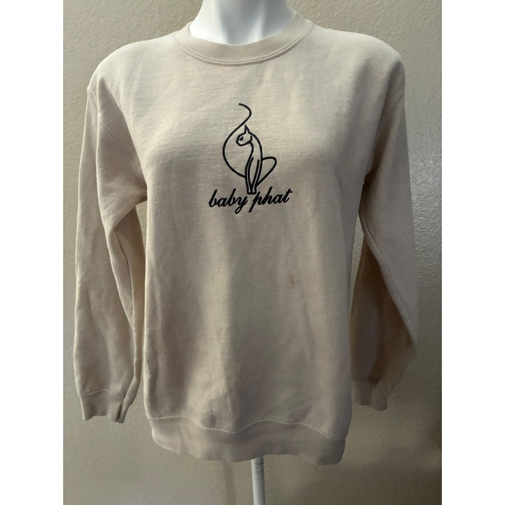Baby Phat Womens Cream Embroidered Cat Logo Crewneck Sweatshirt Small Y2K Street